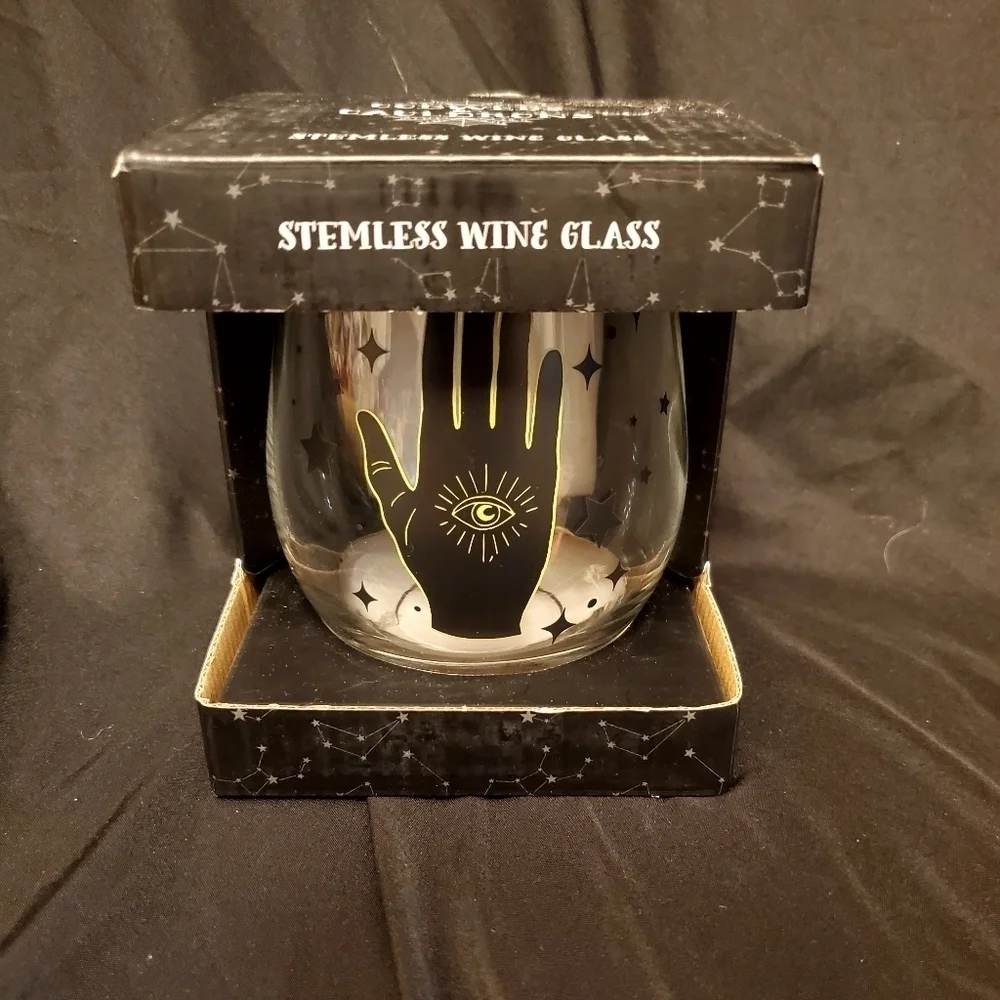 Cobwebs and Cauldron Stemless Wine Glass Tarrot Hand